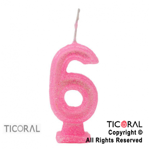 VELA NUMERO 6 ROSA CON GIBRE HS2877-6 x 1